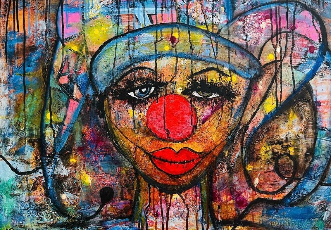 The Silent Clown - mixed media på lærred - 60x80 cm The Silent Clown - mixed media på lærred - 60x80 cm